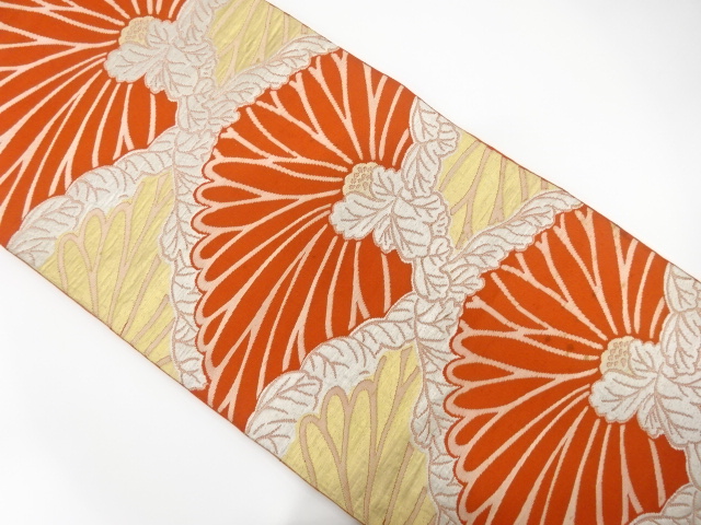 JAPANESE KIMONO / ANTIQUE FUKURO OBI / SILK / WOVEN KIKU